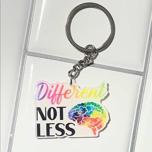 None Accessories - Autism “Different Not Less” Rainbow Brain Keychain